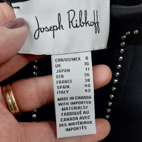 3181 Size 8 Joseph Ribkoff Black Skirt with Silver Tone Studs and Zipper, NWT - Picture 6 of 7